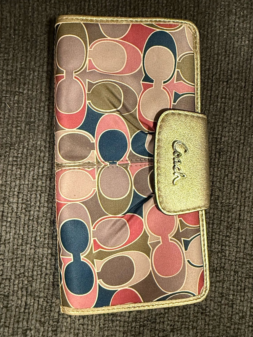 Coach Multicolor Signature Phone Case with Gold Trim
